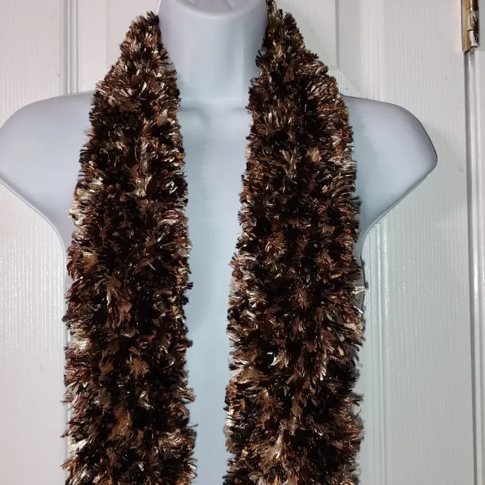Croft & Barrow multicolor brown tan cream color soft fuzzy scarf
